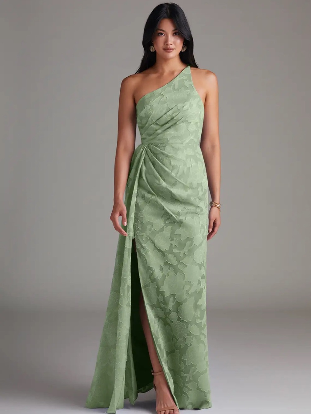 Azazie Mika Sage Floral Burnout Bridesmaids Dress